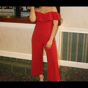 Red off the shoulder jumpsuit